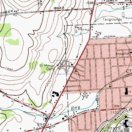 Topographic Map of Saint Marys Cemetery, NY