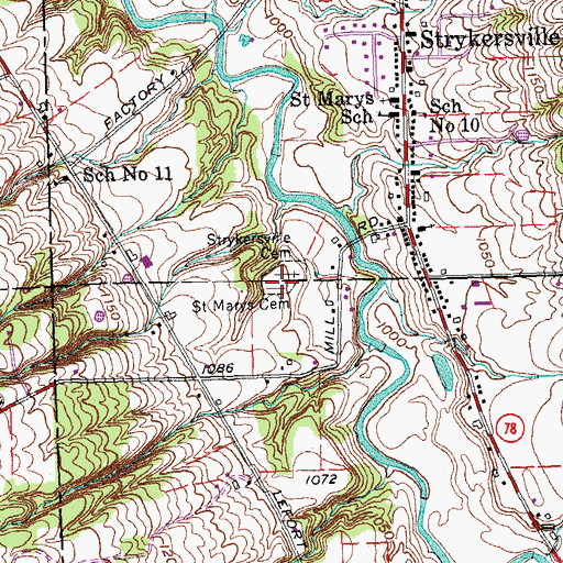Topographic Map of Saint Marys Cemetery, NY