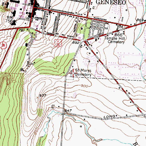 Topographic Map of Saint Marys Cemetery, NY