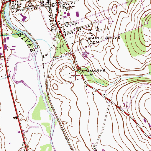 Topographic Map of Saint Marys Cemetery, NY