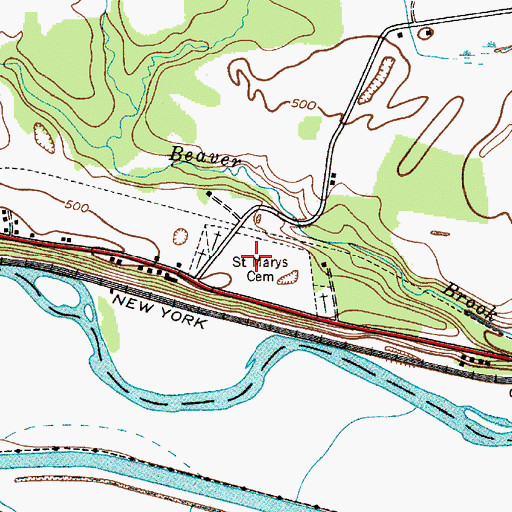 Topographic Map of Saint Marys Cemetery, NY