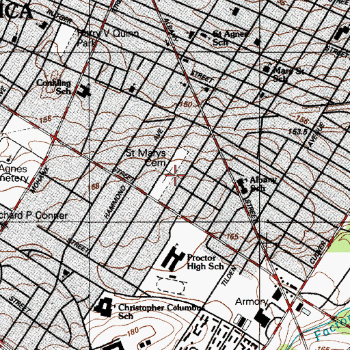 Topographic Map of Saint Mary's Cemetery, NY