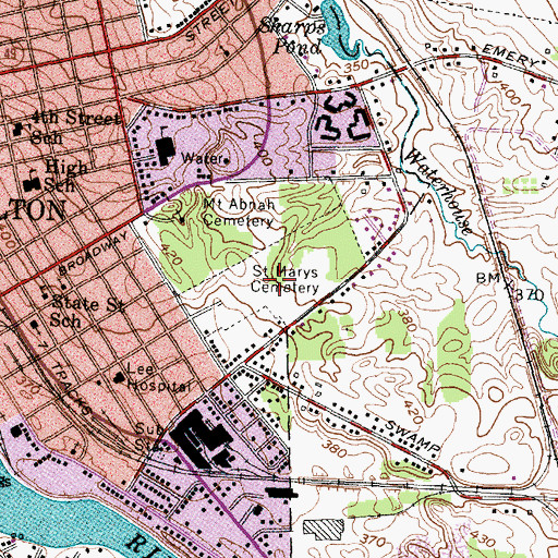 Topographic Map of Saint Marys Cemetery, NY