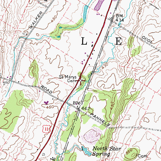 Topographic Map of Saint Marys Cemetery, NY