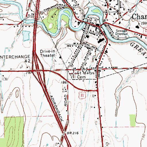 Topographic Map of Saint Marys Cemetery, NY