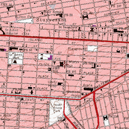 Topographic Map of Saint Mary's Hospital (historical), NY