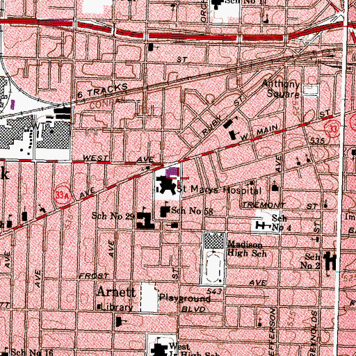 Topographic Map of Saint Marys Hospital, NY