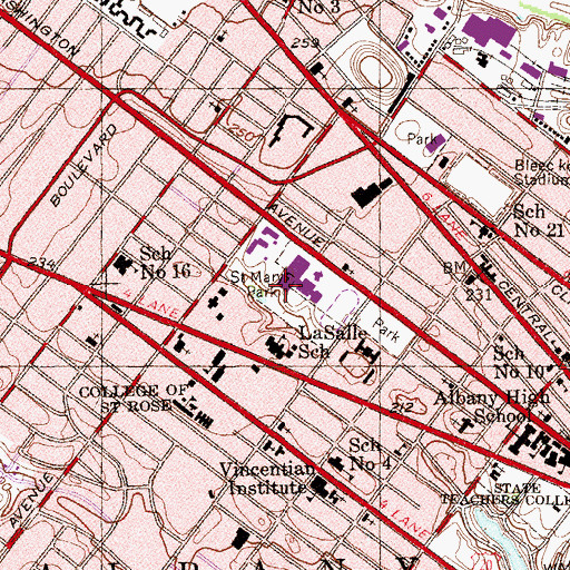 Topographic Map of Saint Marys Park, NY