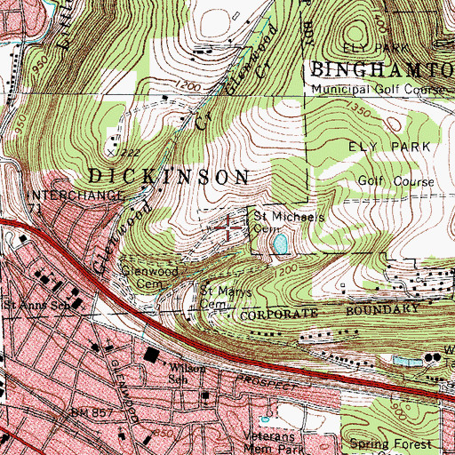 Topographic Map of Saint Michaels Cemetery, NY