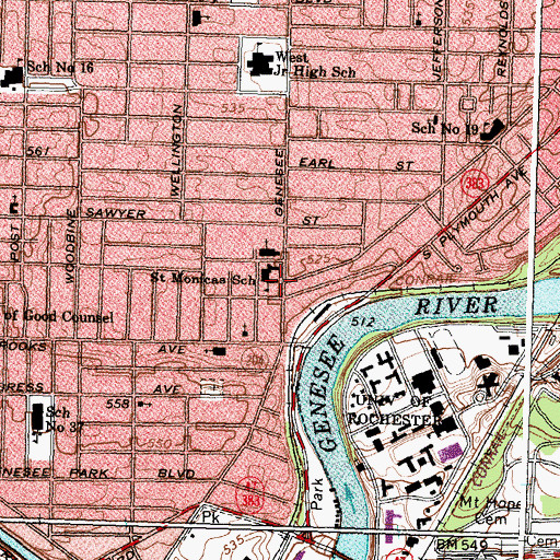 Topographic Map of Saint Monicas School, NY