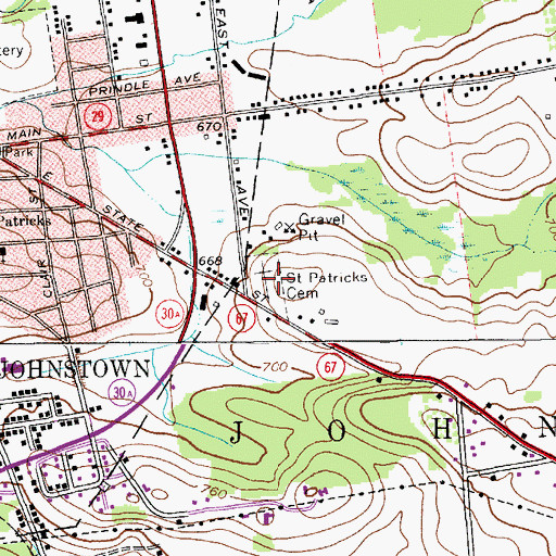 Topographic Map of Saint Patricks Cemetery, NY