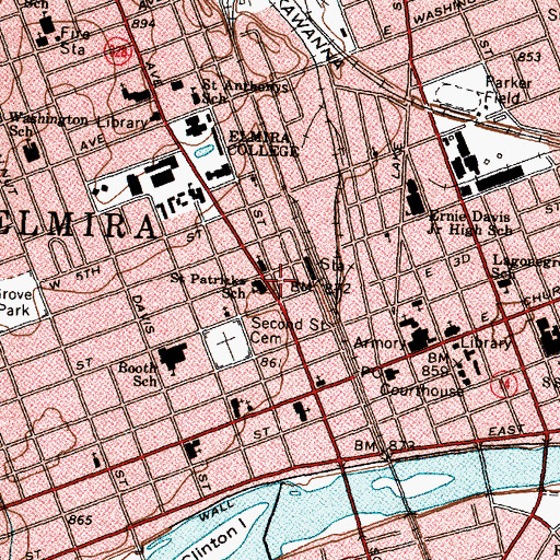 Topographic Map of Saint Patricks School (historical), NY