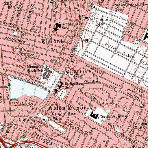 Topographic Map of Saint Pauls German Presbyterian Church Cemetery, NY