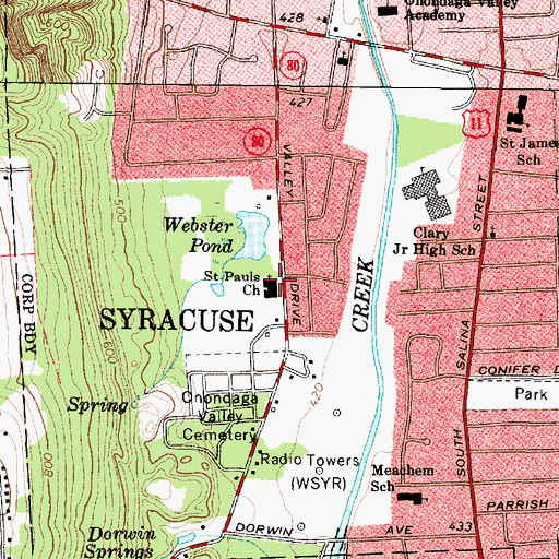 Topographic Map of Saint Paul's United Methodist Church, NY