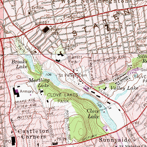 Topographic Map of Saint Peters Cemetery, NY
