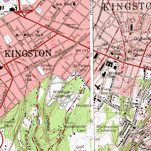 Topographic Map of Saint Peters Cemetery, NY