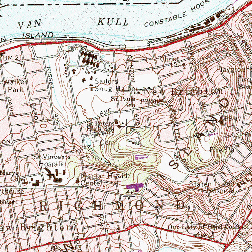 Topographic Map of Saint Peter's High School for Boys, NY