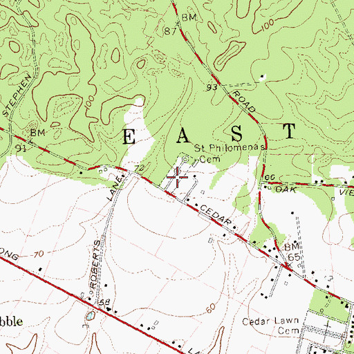 Topographic Map of Most Holy Trinity Roman Catholic Cemetery, NY