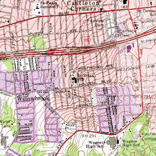 Topographic Map of Saint Ritas School, NY