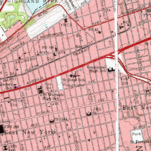 Topographic Map of Saint Rita School, NY
