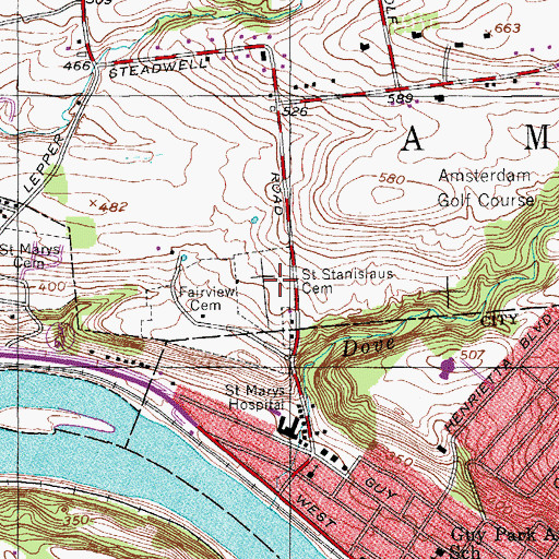Topographic Map of Saint Stanislaus Cemetery, NY