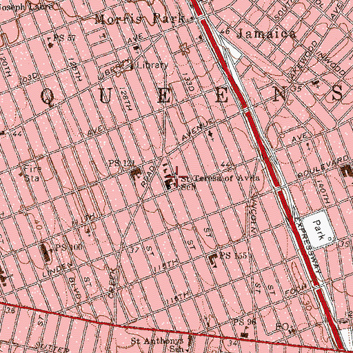 Topographic Map of Saint Teresa of Avila School, NY