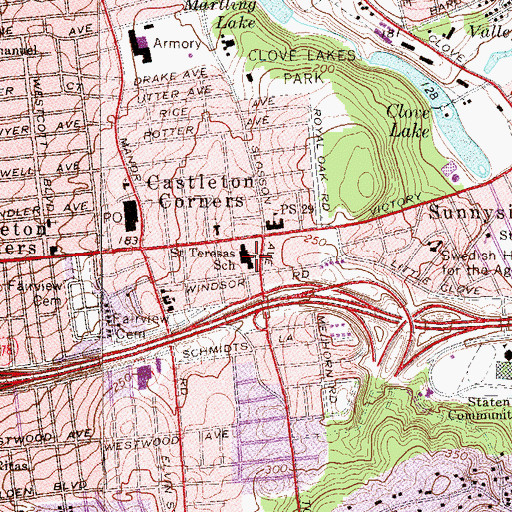 Topographic Map of Saint Teresas School, NY