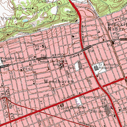 Topographic Map of Saint Thomas the Apostle School, NY