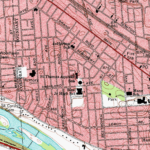 Topographic Map of Saint Thomas Aquinas School, NY