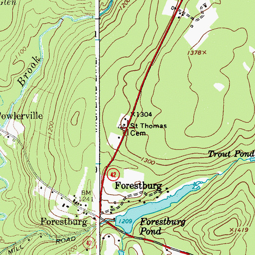 Topographic Map of Saint Thomas Aquinas Cemetery, NY