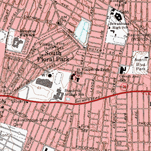 Topographic Map of Saint Vincent de Paul School, NY