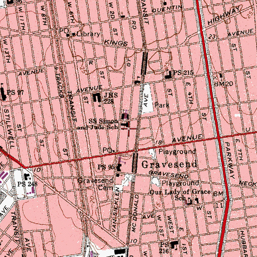 Topographic Map of Saints Simon and Jude School, NY