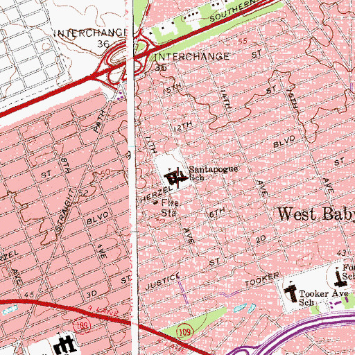 Topographic Map of Santapogue School, NY