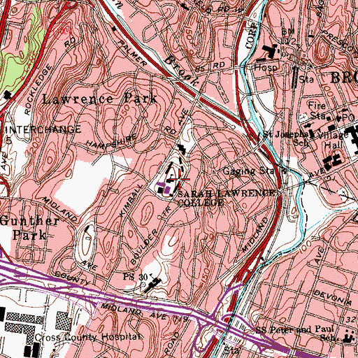 Topographic Map of Sarah Lawrence College, NY