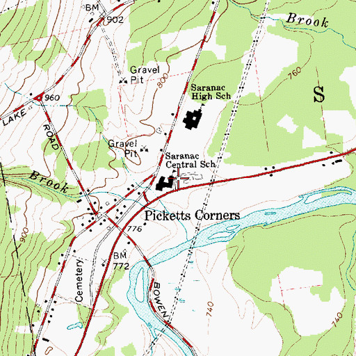 Topographic Map of Saranac Central School, NY