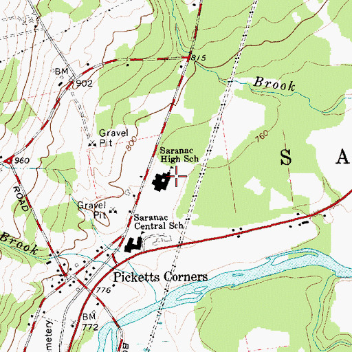 Topographic Map of Saranac High School, NY