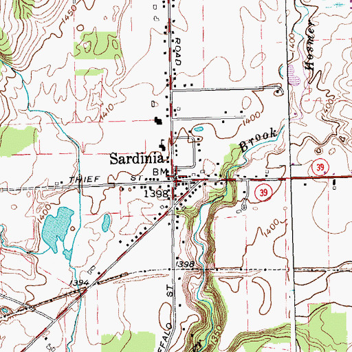 Topographic Map of Sardinia, NY