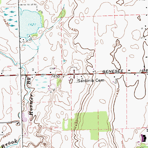 Topographic Map of Sardinia Cemetery, NY