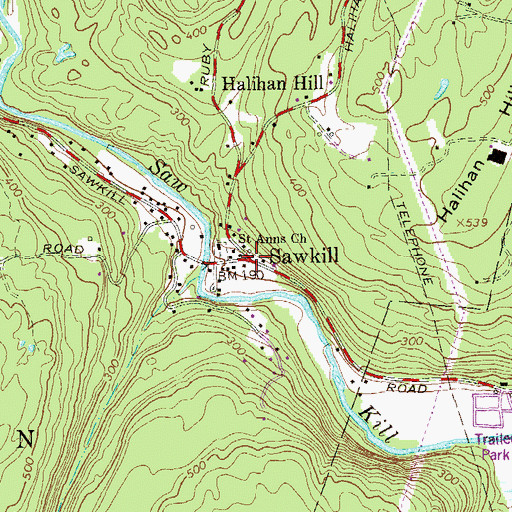 Topographic Map of Sawkill, NY