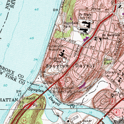 Topographic Map of Frances Schervier Hospital, NY