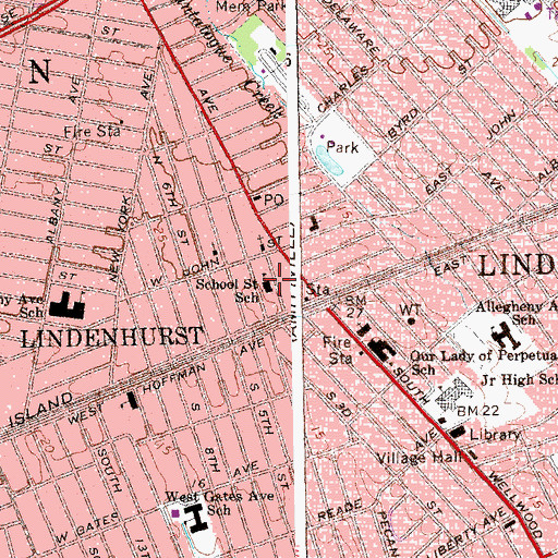 Topographic Map of School Street School, NY