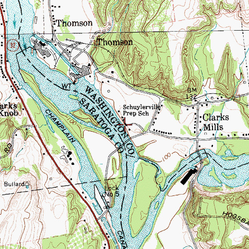 Topographic Map of Schuylerville Prep School, NY