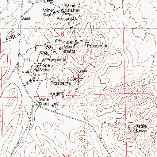 Topographic Map of Pope Mine, AZ