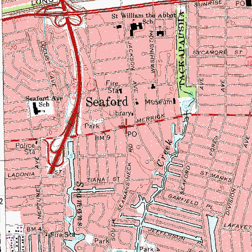 Topographic Map of Seaford, NY