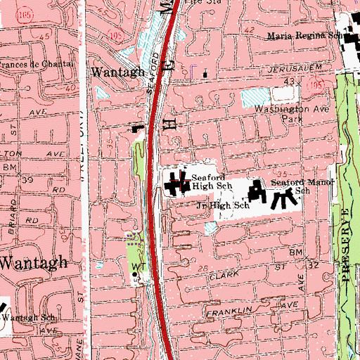 Topographic Map of Seaford High School, NY