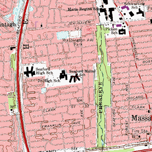 Topographic Map of Seaford Manor School, NY