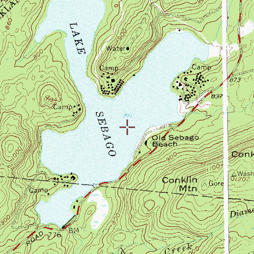 Topographic Map of Lake Sebago, NY