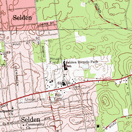 Topographic Map of Selden Bicycle Path School, NY