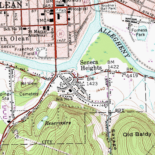 Topographic Map of Seneca Heights, NY