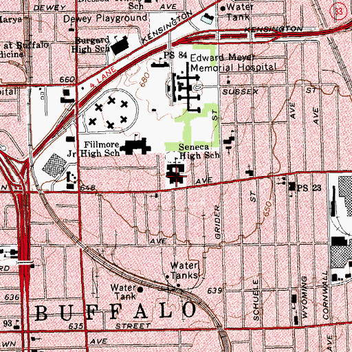 Topographic Map of Seneca Vocational High School, NY